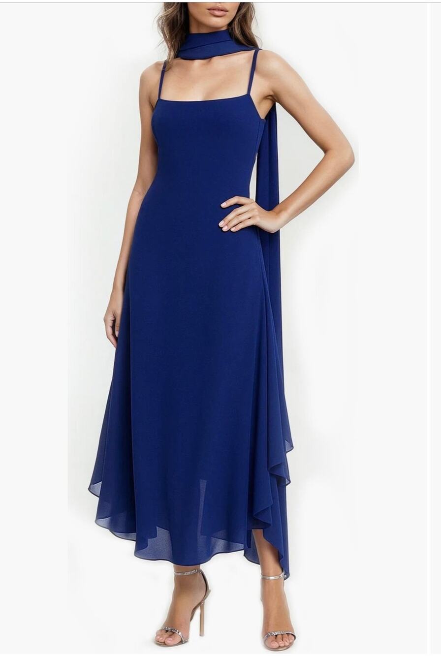 Jewel Badgley Mischka Navy Chiffon Slipdress - Size 8 (NO SCARF)